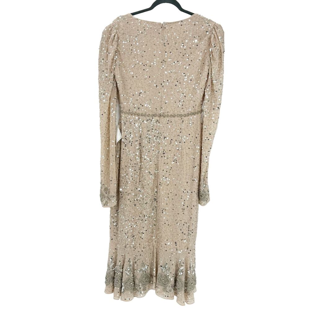 Mac Duggal 10740 Fetching Sequined Dress Nude Silver Size 6 NWT - Picture 12 of 12